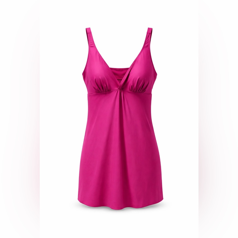 Nicole Miller Pink Swim Dress One Piece Tummy Control Plus Size 2X